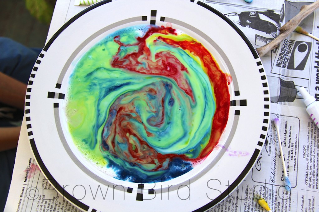 Green and Red Milk Swirl Painting
