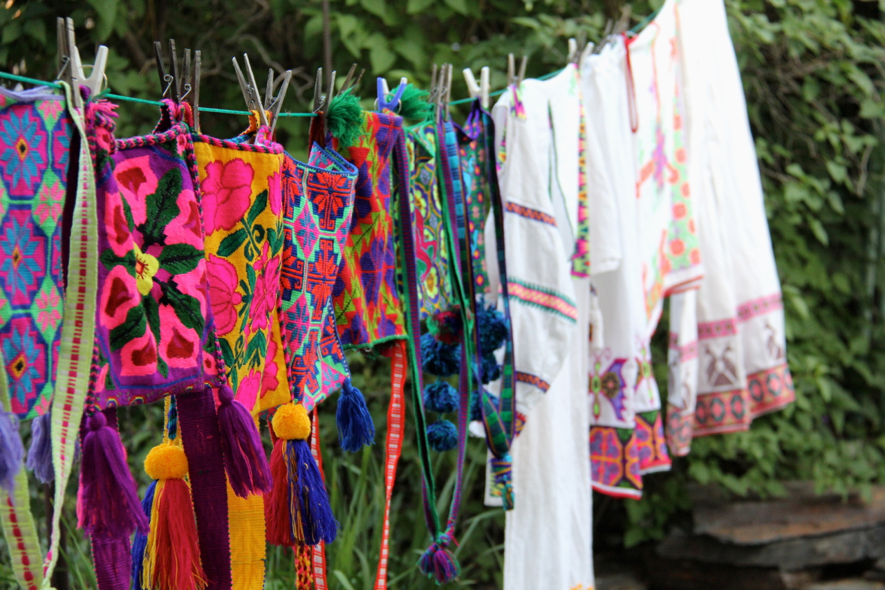 Huichol Bags hanging to dry in the sun