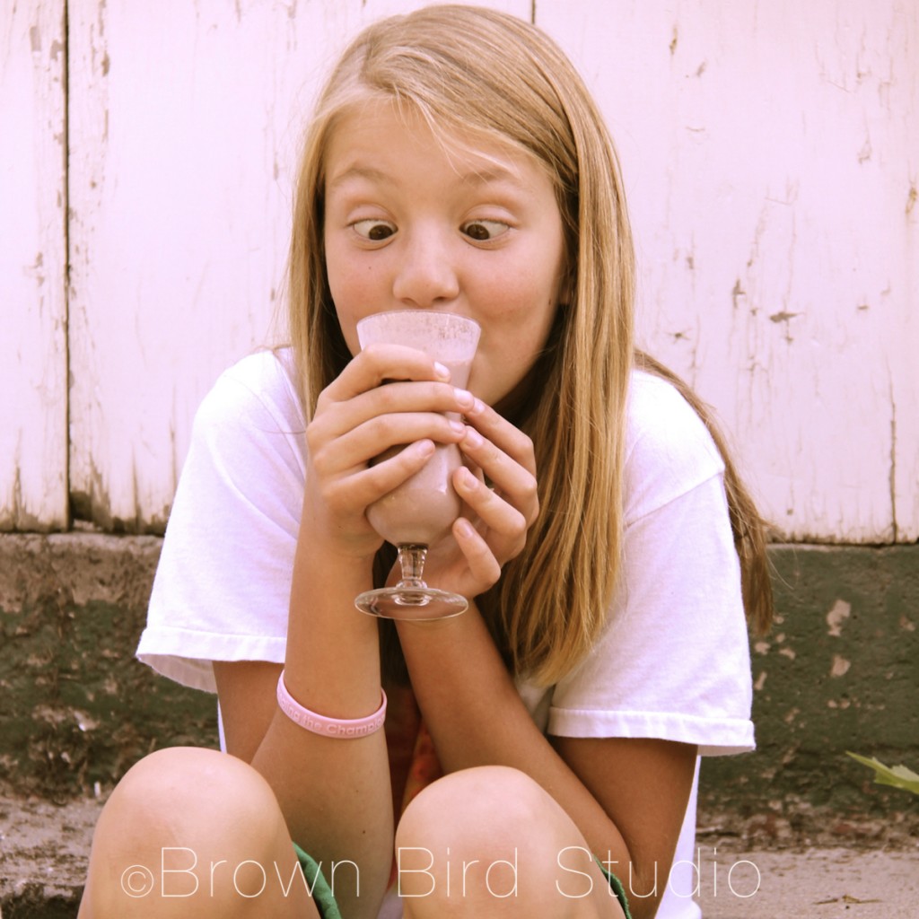 girl drinking cherry pie smoothie